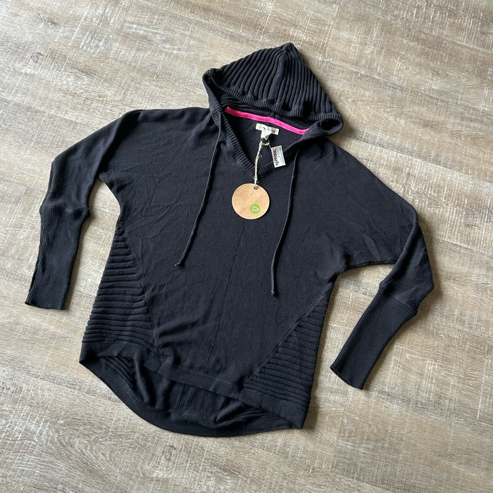 ▶️ Dakini Womens Knit Cardigan Sweater S Black Full Zip Hooded Drawstring NWT